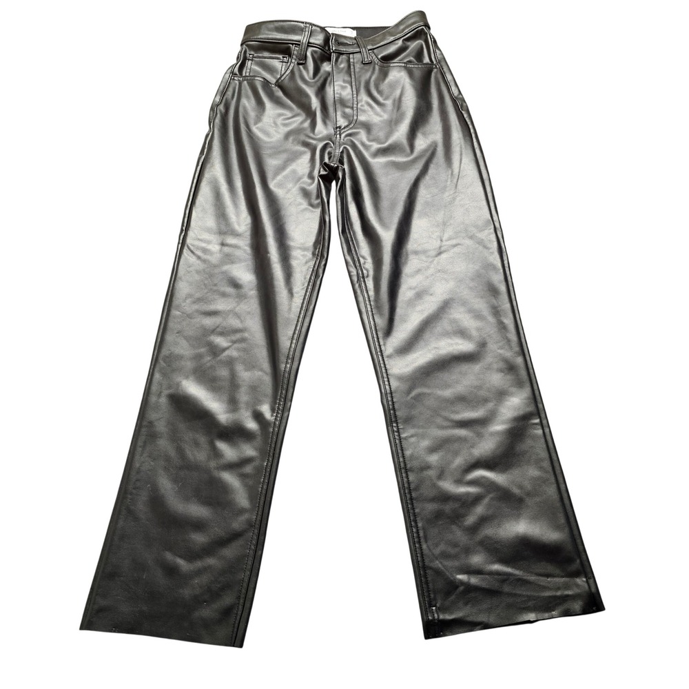 Abercrombie & Fitch 90s Straight Vegan Leather Pants Womens 26/2s Black HighRise